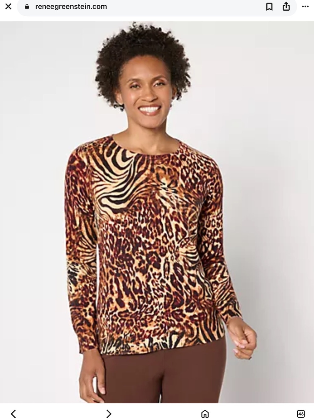 Attitudes by Renee Animal Print Long-Sleeve Top Brown NWT small tiger Stripes